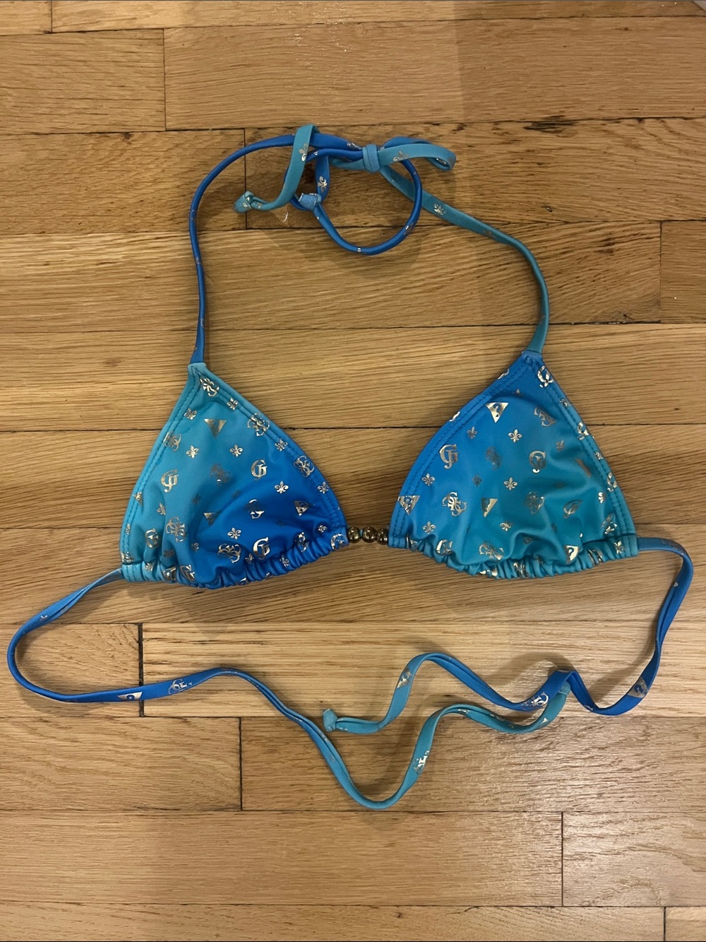 Vintage Guess Blue Metallic Triangle String Bikini Top